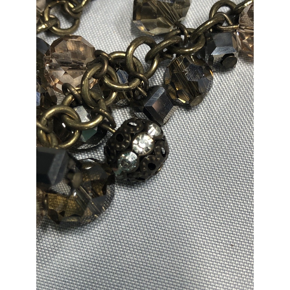 Signed LOFT Smoky Iridescent Necklace 18" Beaded Brass Silver Chain Faceted - Picture 4 of 15